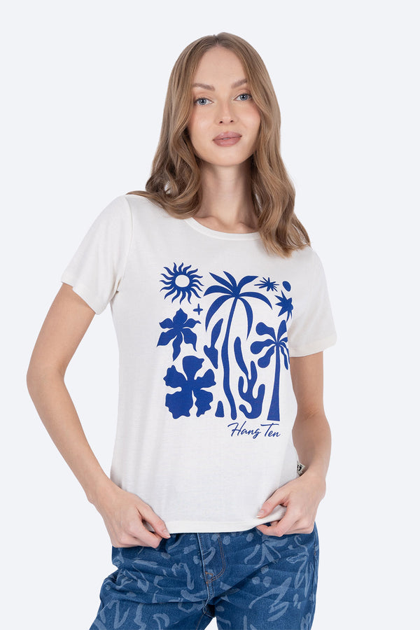 Playera beige con estampado azul - Hang Ten