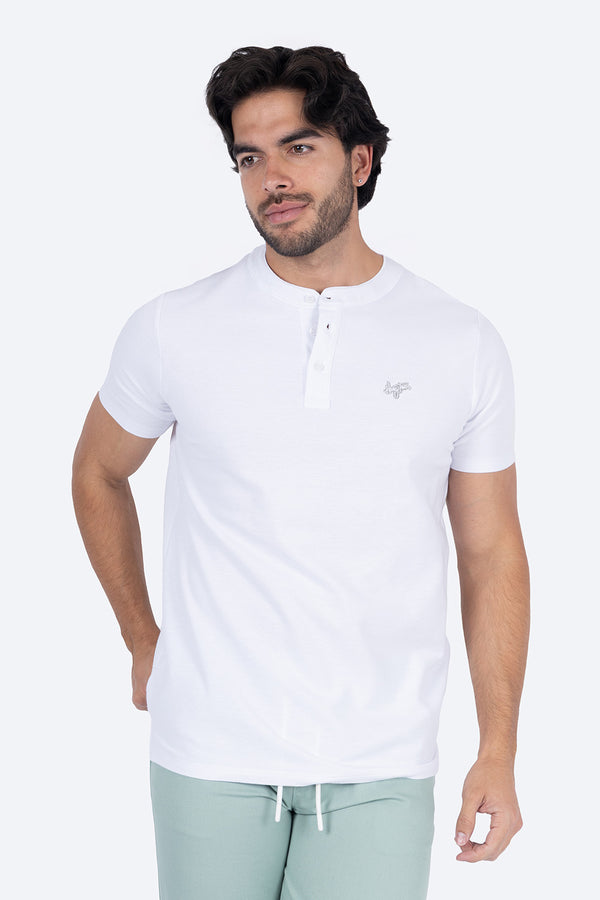 Playera tipo henley blanca  - Hang Ten 