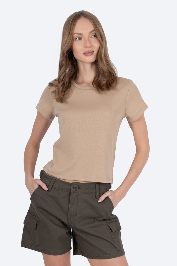 Playera café claro con textura líneas  - Hang Ten