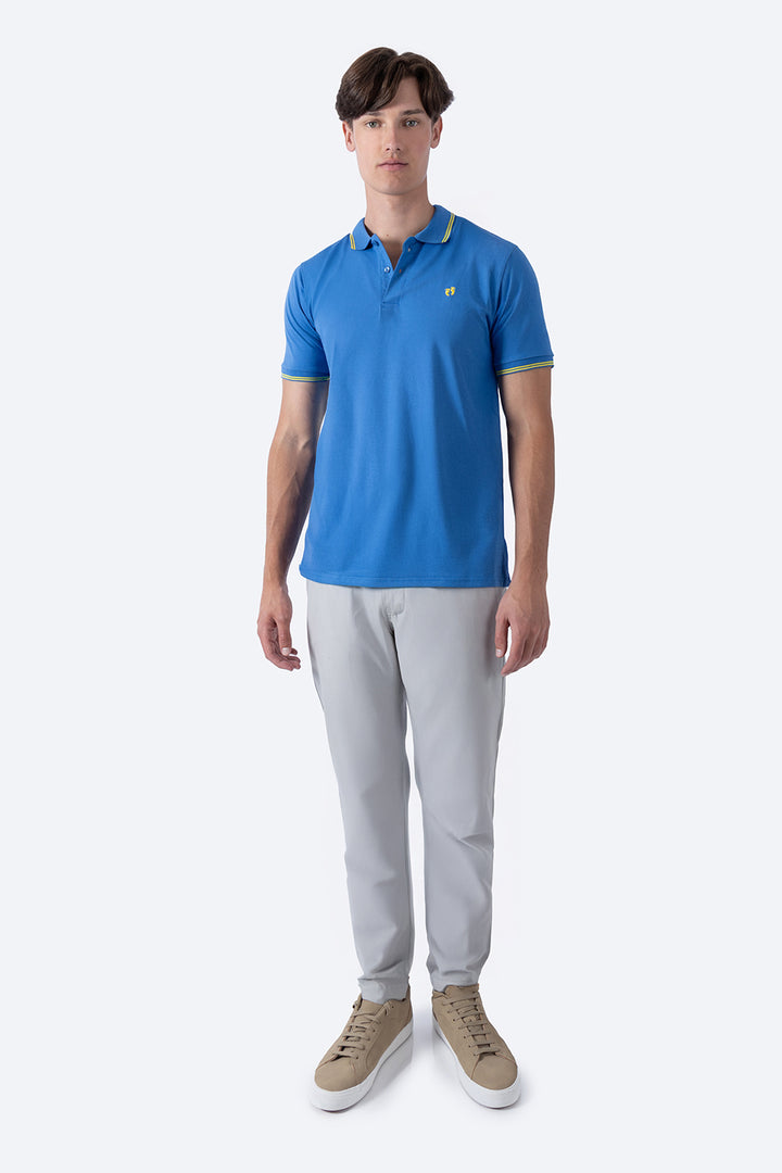 Polo chifón azul filos a contraste amarillo - Hang Ten 
