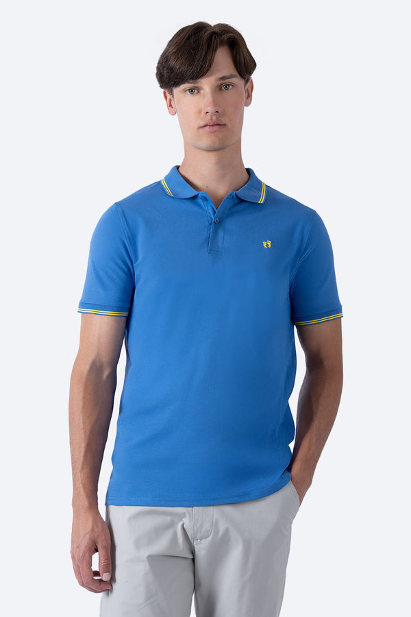 Polo chifón azul filos a contraste amarillo - Hang Ten 