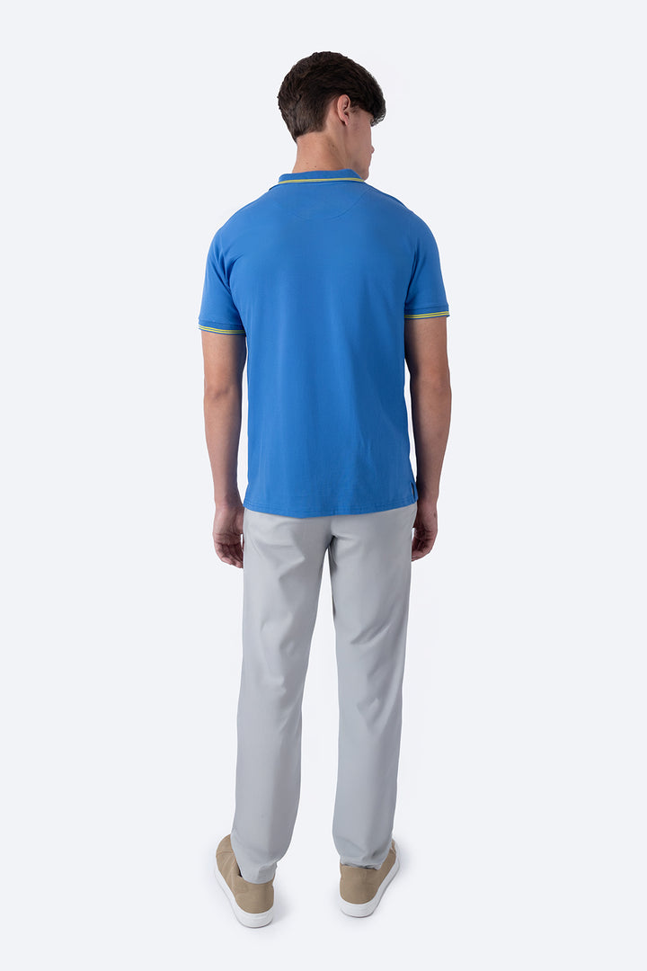 Polo chifón azul filos a contraste amarillo - Hang Ten 