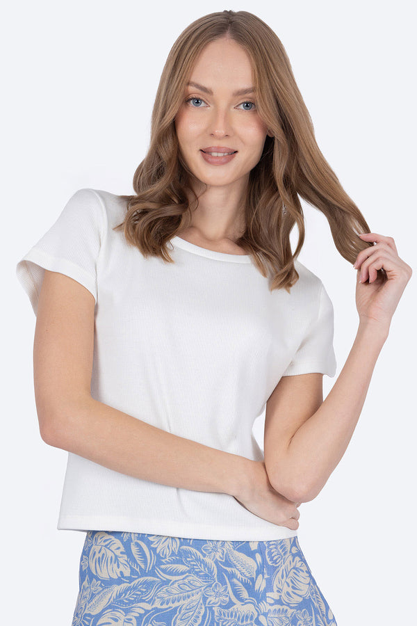 Playera beige claro con textura líneas - Hang Ten