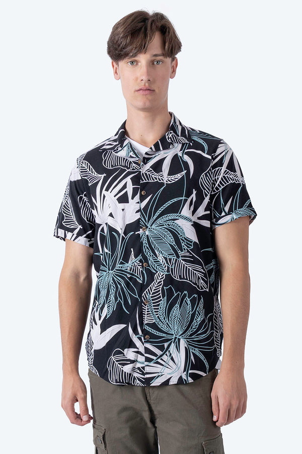 Camisa negra con estampado de hojas - Hang Ten