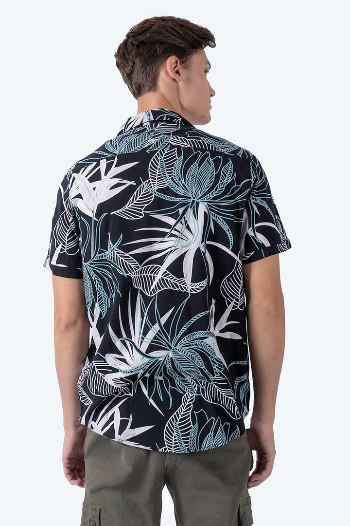 Camisa negra con estampado de hojas - Hang Ten
