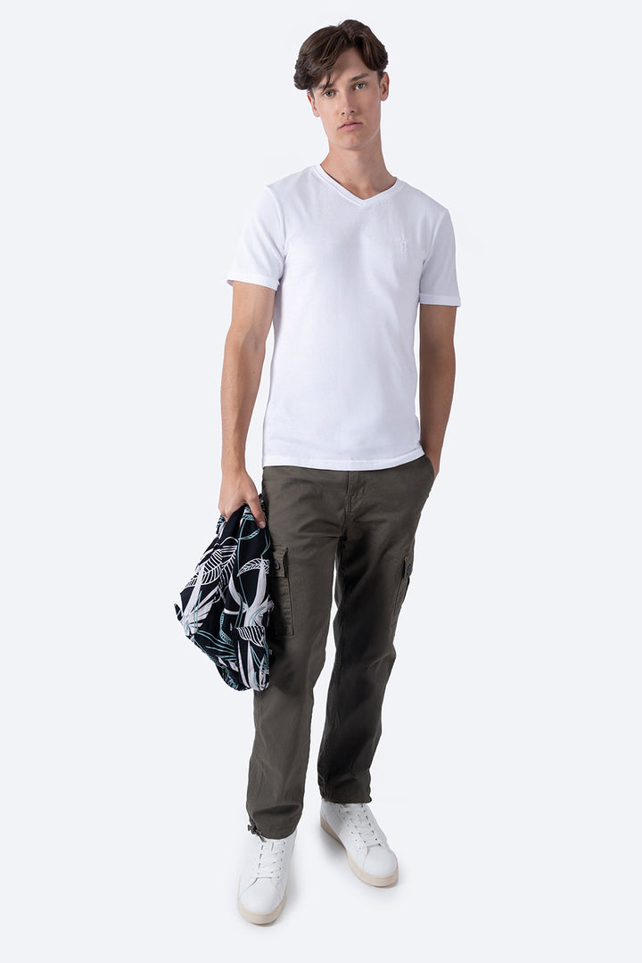 Playera básica cuello v blanca  - Hang Ten 