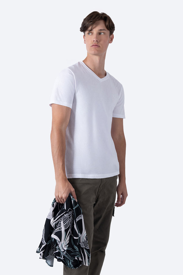 Playera básica cuello v blanca  - Hang Ten 