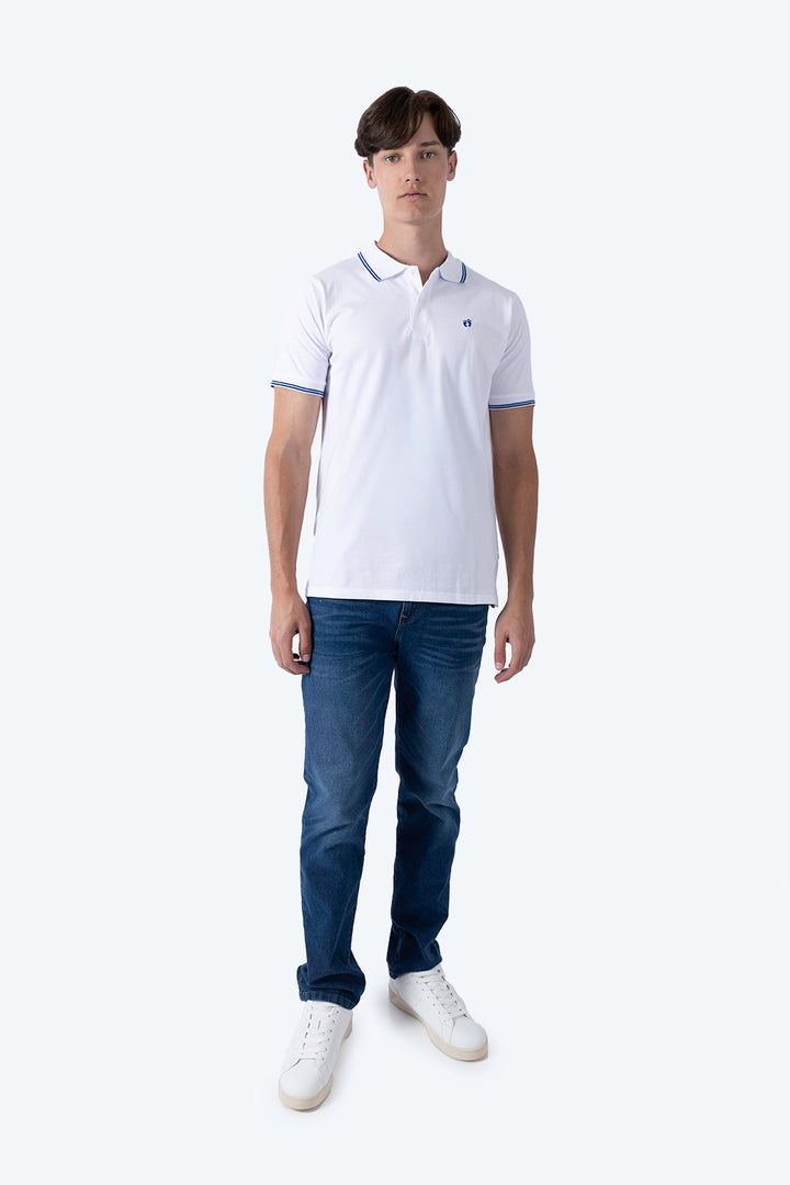Polo chifón blanca filos a contraste azul - Hang Ten 