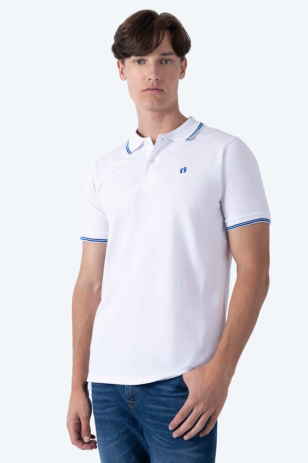 Polo chifón blanca filos a contraste azul - Hang Ten 