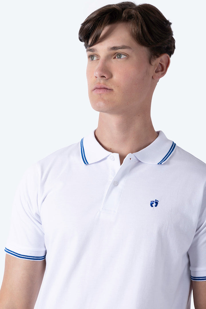Polo chifón blanca filos a contraste azul - Hang Ten 