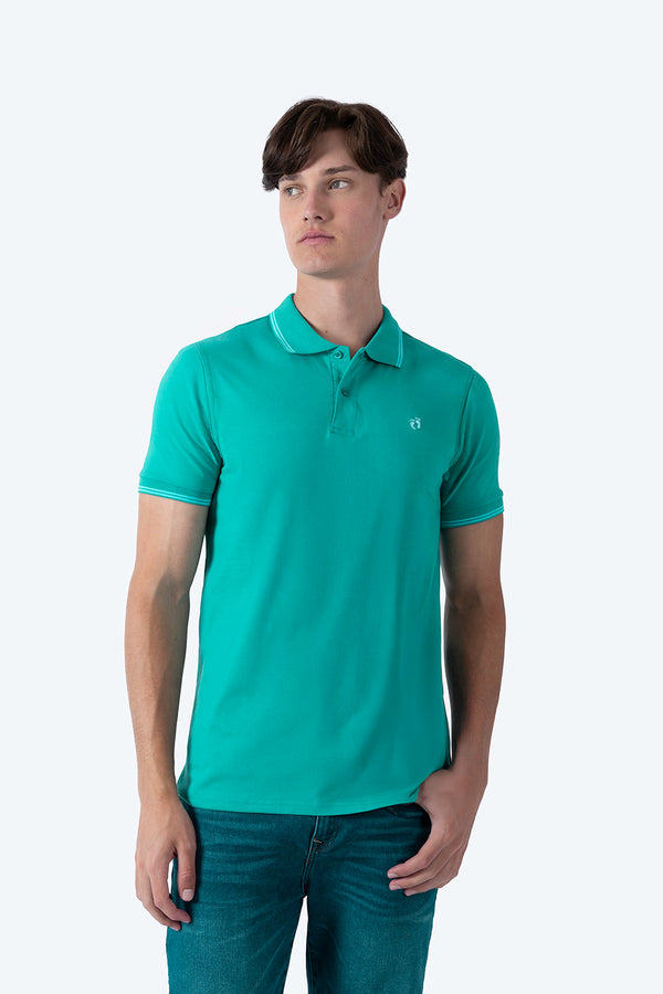 Polo chifón verde filos a contraste aqua - Hang Ten 