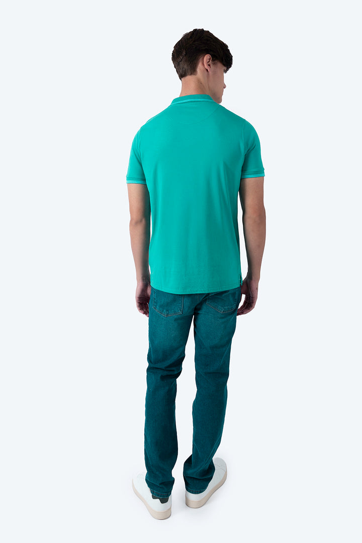 Polo chifón verde filos a contraste aqua - Hang Ten 