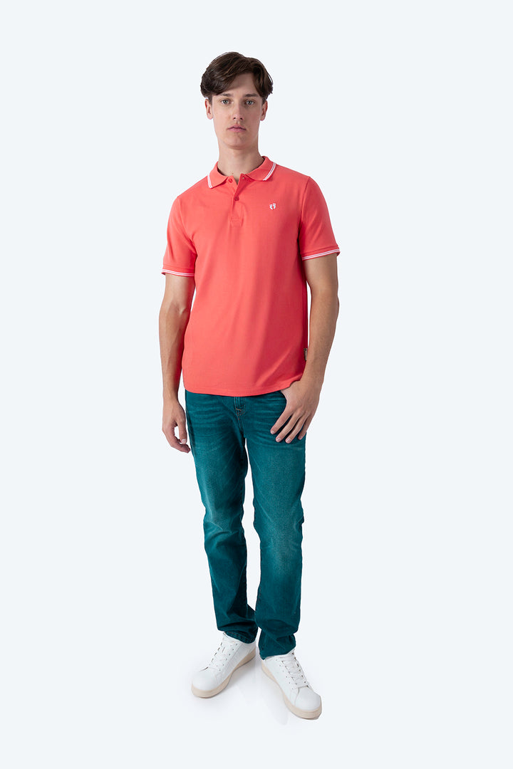 Polo chifón coral filos a contraste blanco - Hang Ten 