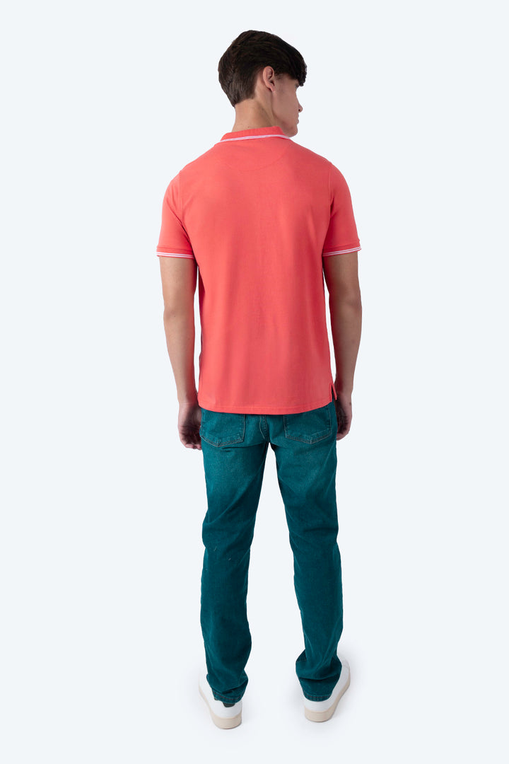 Polo chifón coral filos a contraste blanco - Hang Ten 