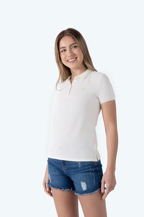 Polo piqué beige filos contraste verde y lila - Hang Ten