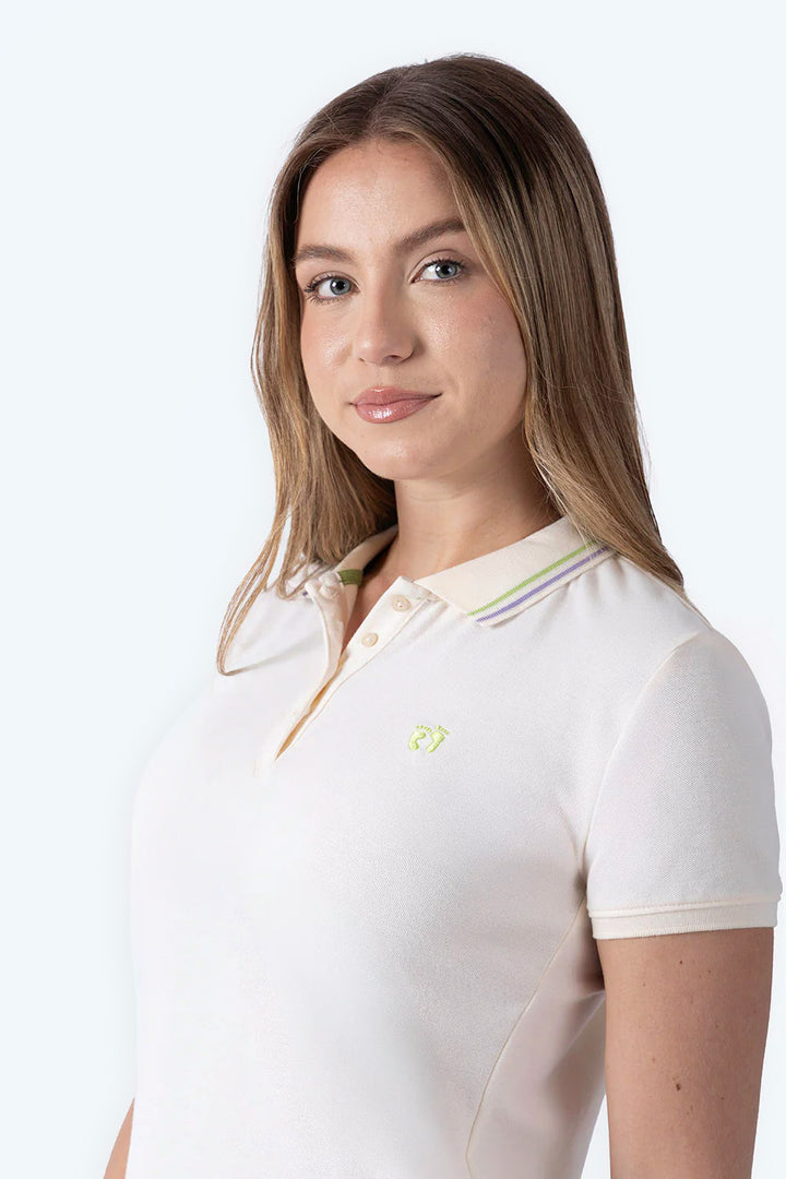 Polo piqué beige filos contraste verde y lila - Hang Ten