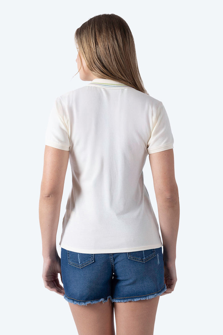 Polo piqué beige filos contraste verde y lila - Hang Ten