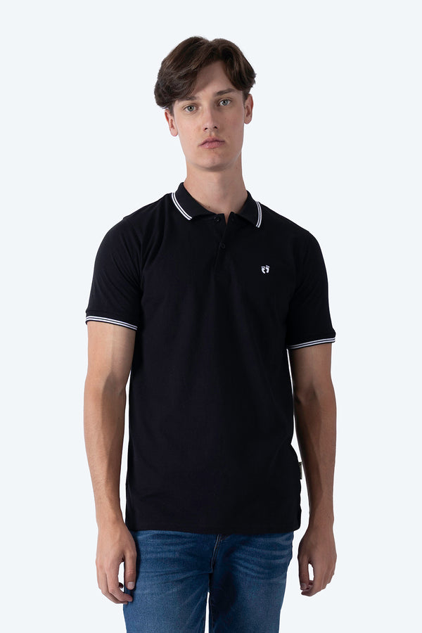 Polo chifón negra filos a contraste blanco - Hang Ten 