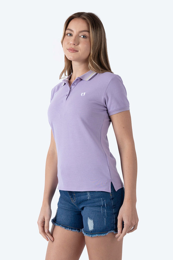 Polo piqué morado claro filos contraste verde y blanco - Hang Ten
