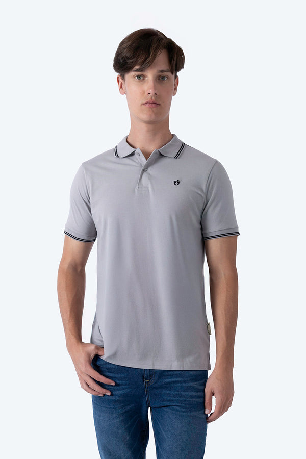 Polo chifón gris filos a contraste negro - Hang Ten 