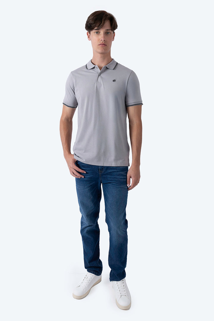 Polo chifón gris filos a contraste negro - Hang Ten 