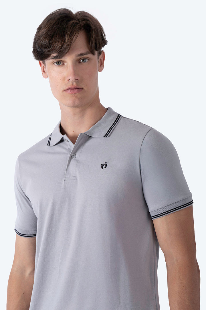 Polo chifón gris filos a contraste negro - Hang Ten 