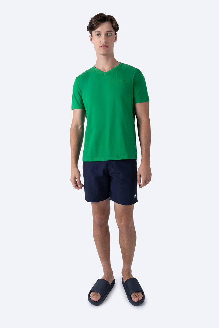 Playera básica cuello v verde medio  - Hang Ten 
