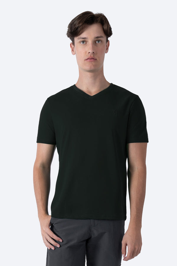 Playera básica cuello v negra  - Hang Ten 