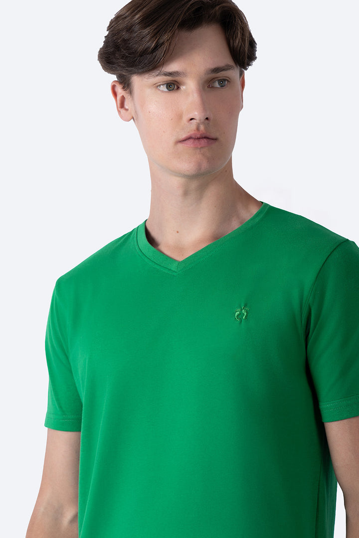 Playera básica cuello v verde medio  - Hang Ten 