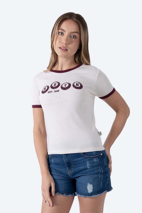 Playera beige bies a contraste vino - Hang Ten
