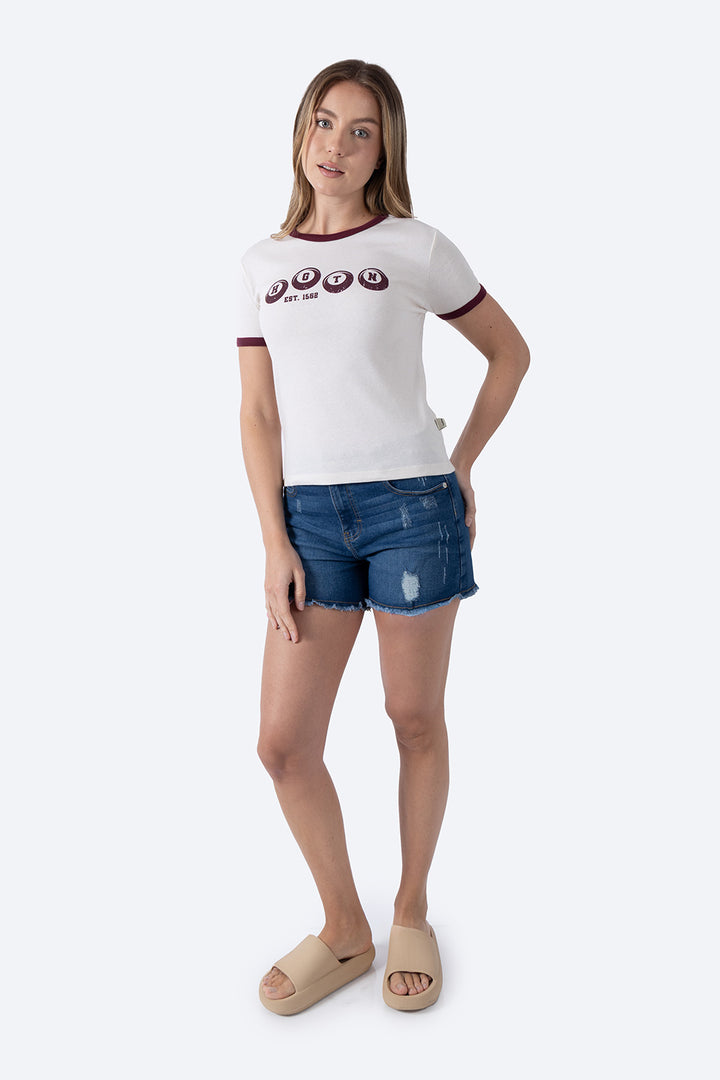 Playera beige bies a contraste vino - Hang Ten