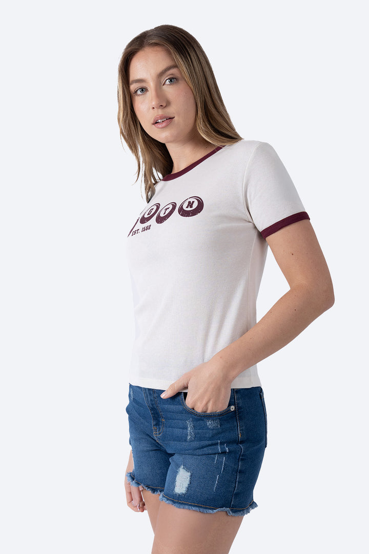 Playera beige bies a contraste vino - Hang Ten