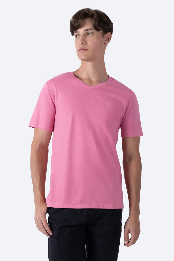Playera básica cuello v rosa  - Hang Ten 