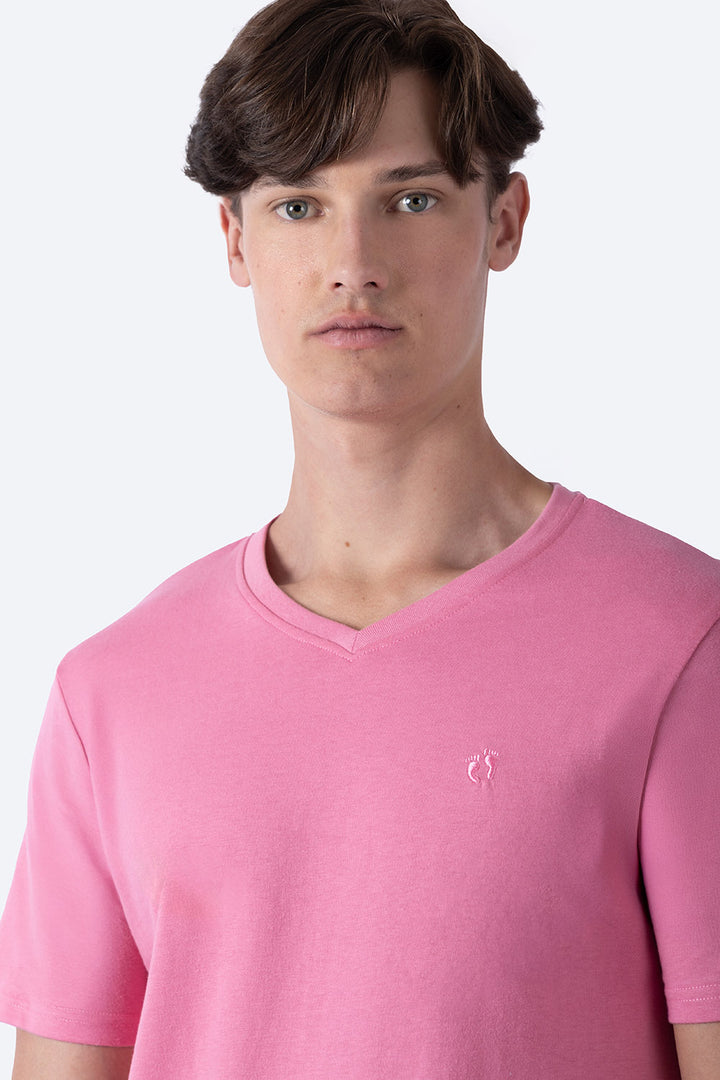 Playera básica cuello v rosa  - Hang Ten 