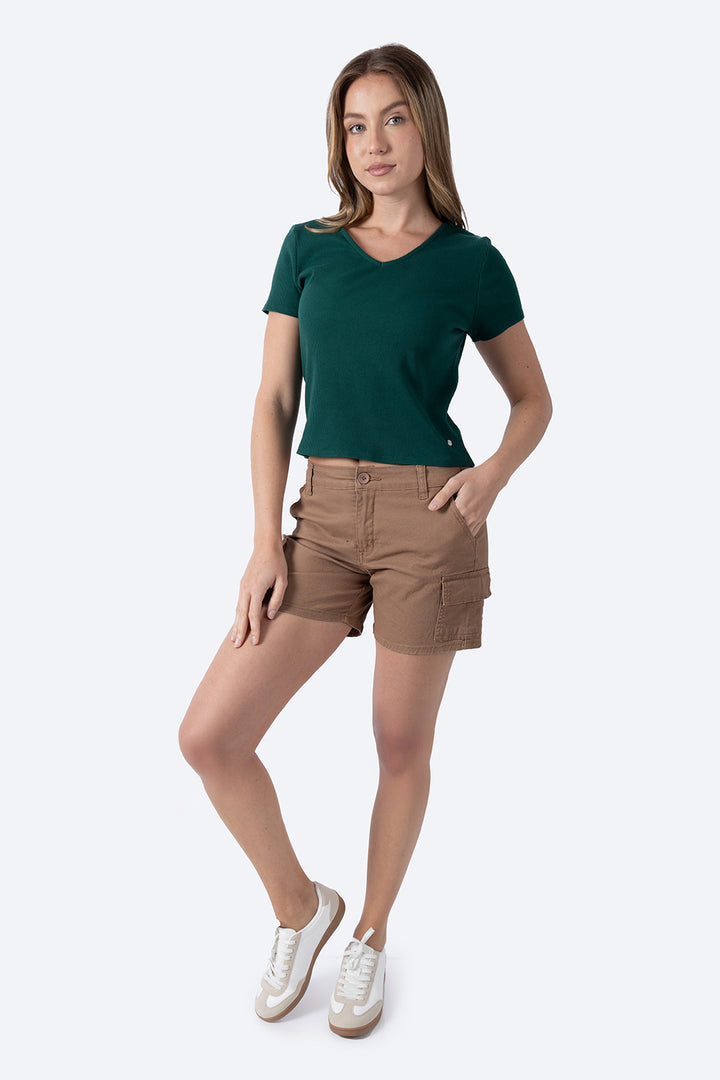 Top verde cuello V con textura - Hang Ten