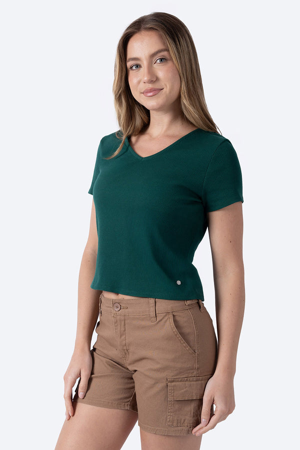 Top verde cuello V con textura - Hang Ten