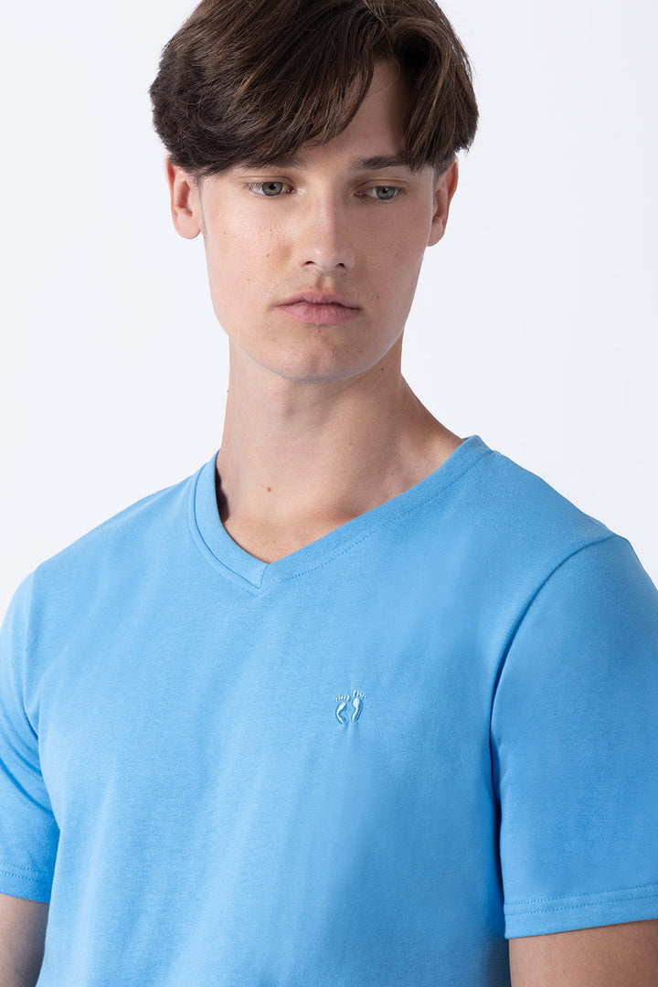 Playera básica cuello v azul medio  - Hang Ten 