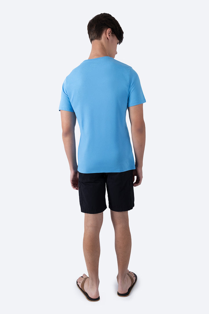 Playera básica cuello v azul medio  - Hang Ten 