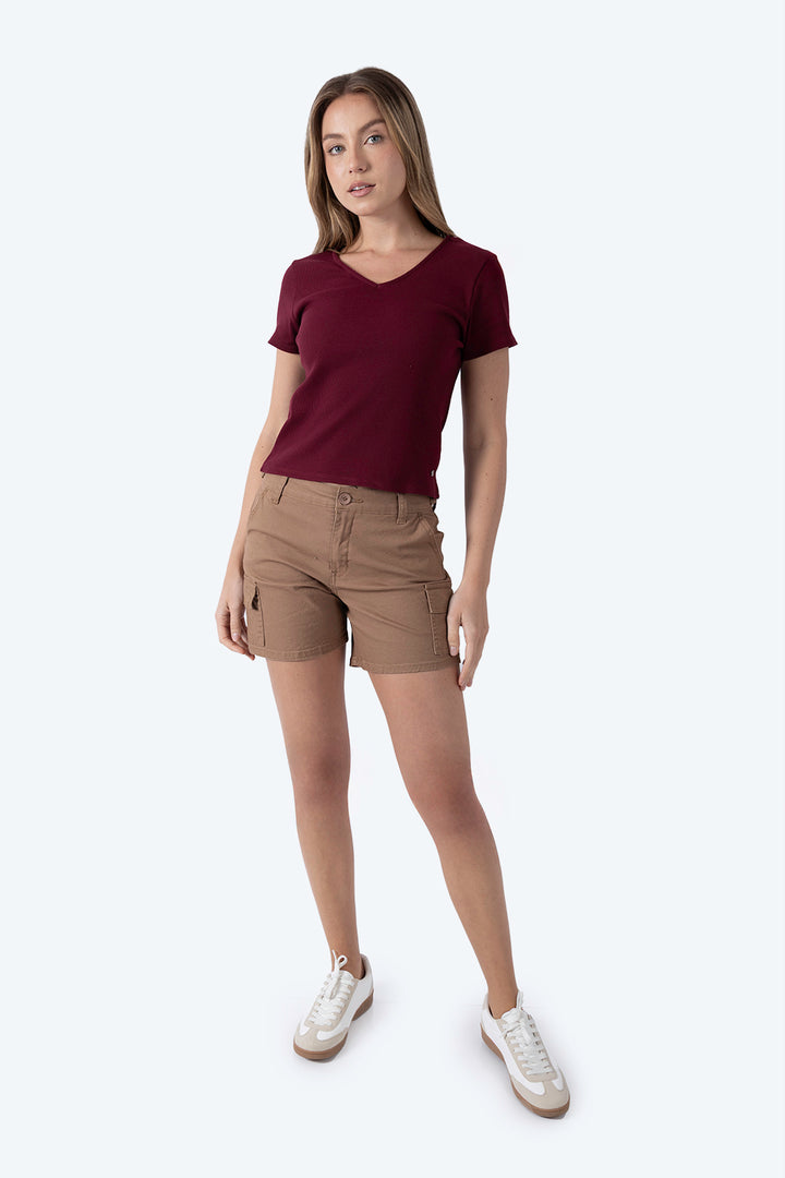 Top vino cuello V con textura - Hang Ten