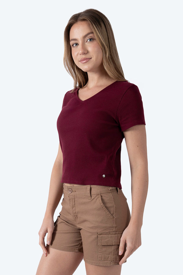 Top vino cuello V con textura - Hang Ten