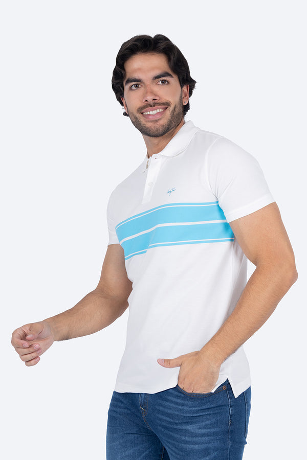 Polo piqué blanca franjas a contraste azules - Hang Ten
