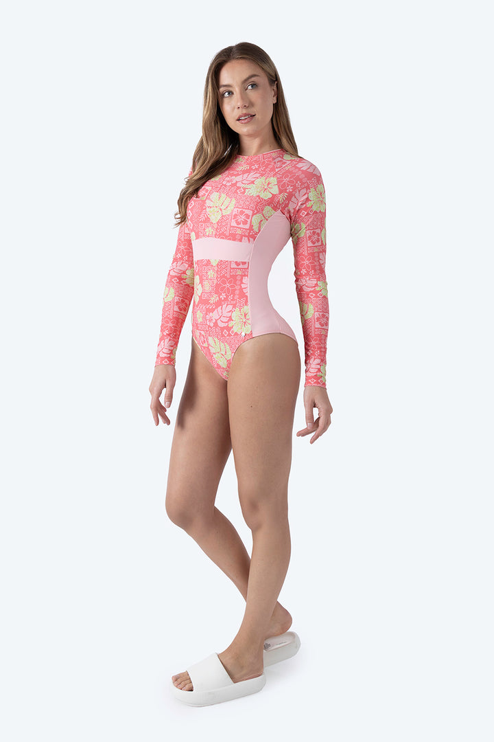Traje de baño completo rosa diseño de hojas  - Hang Ten