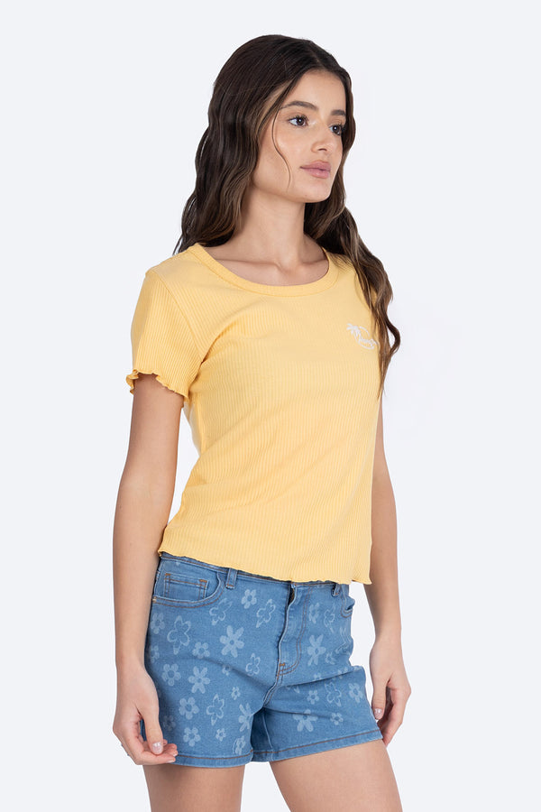 Playera amarilla con textura rayada - Hang Ten
