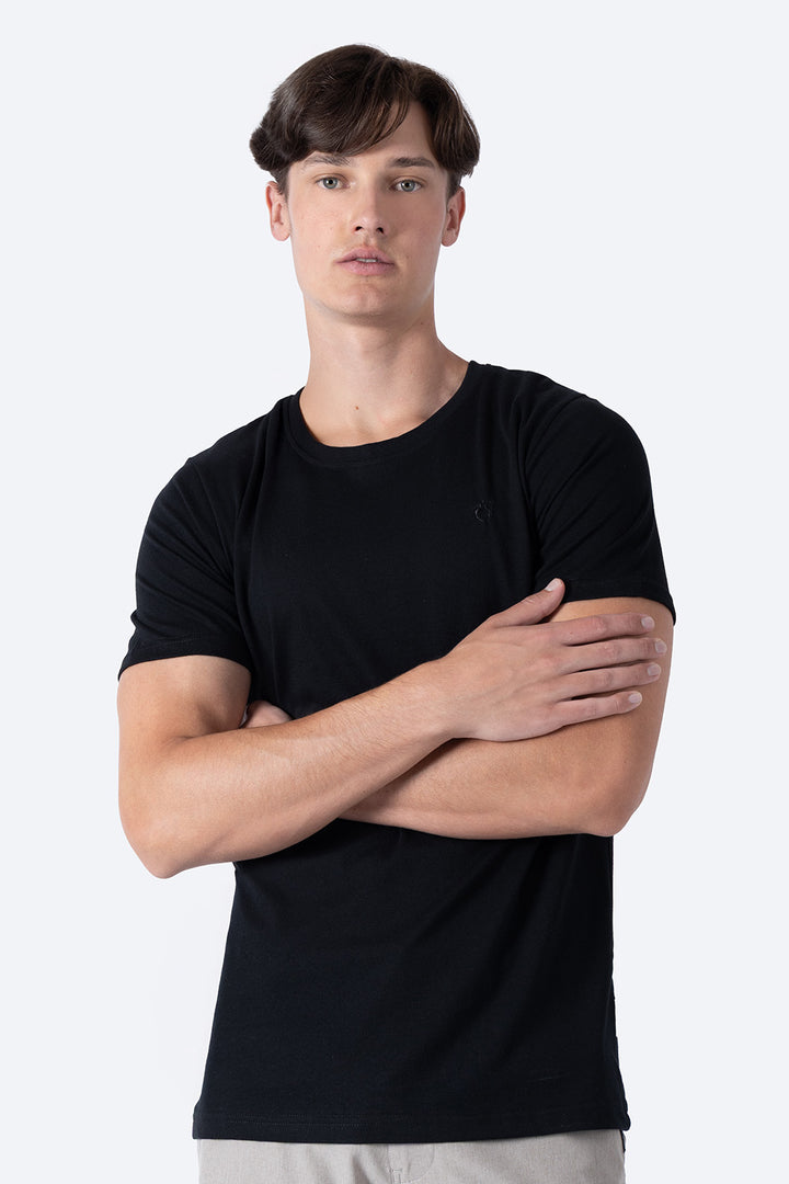 Playera básica cuello redondo negra - Hang Ten 