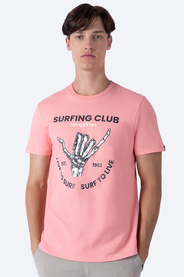 T-shirt rosa claro "Surfing club" - Hang Ten 