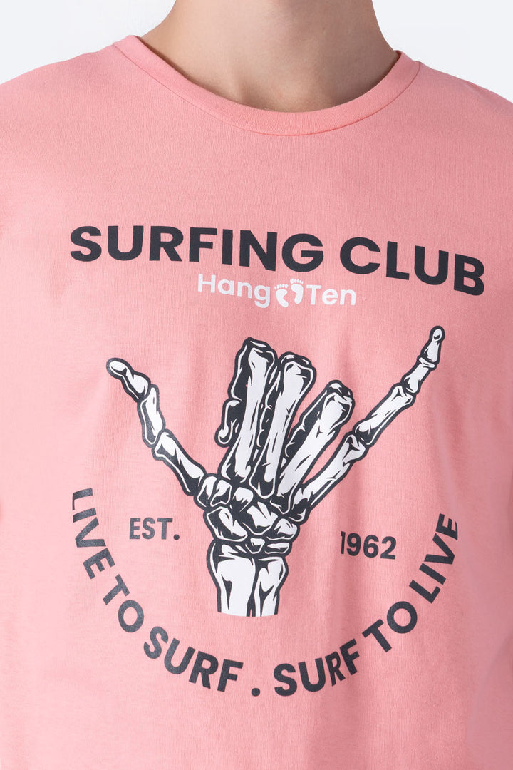 T-shirt rosa claro "Surfing club" - Hang Ten 