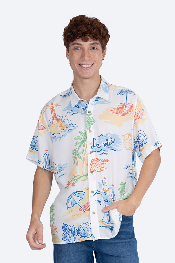 Camisa manga corta con diseño de playa - Hang Ten