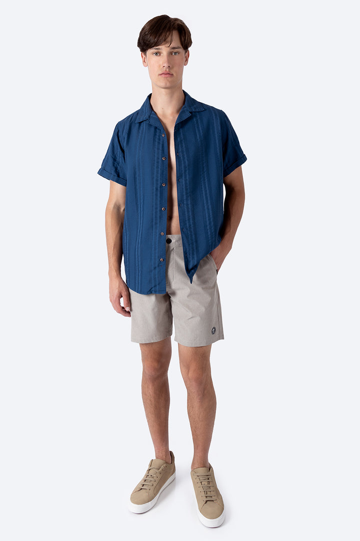 Camisa azul  manga corta con textura - Hang Ten