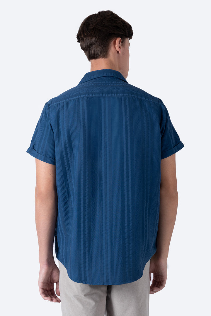 Camisa azul  manga corta con textura - Hang Ten