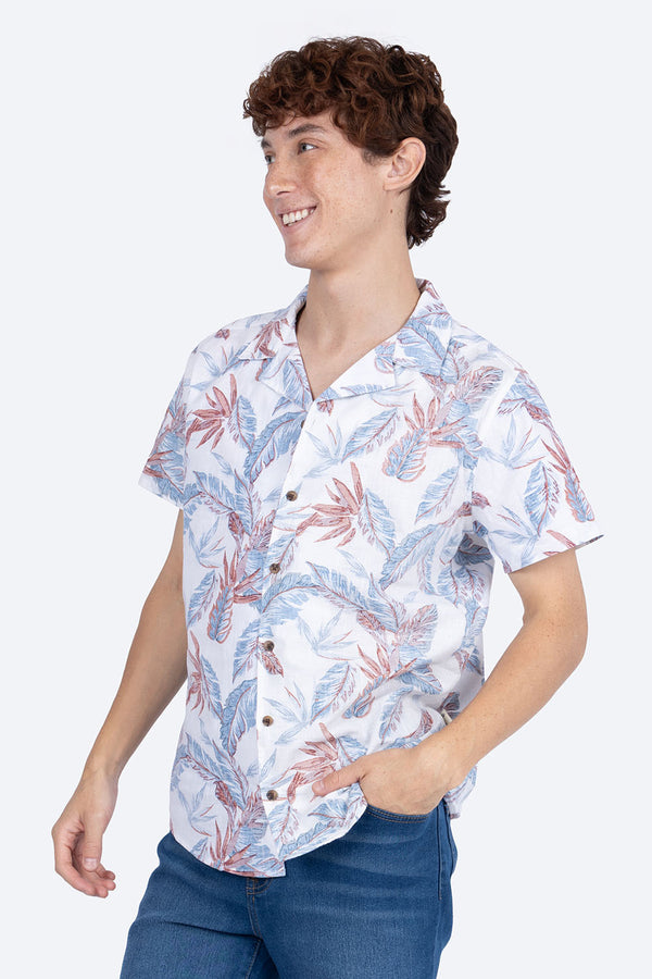 Camisa diseño de hojas café con azul  - Hang Ten